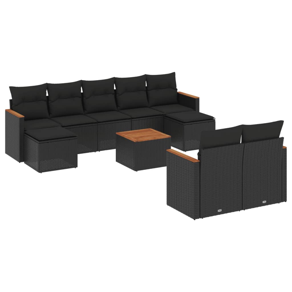 sofasæt til haven 10 dele med hynder polyrattan sort