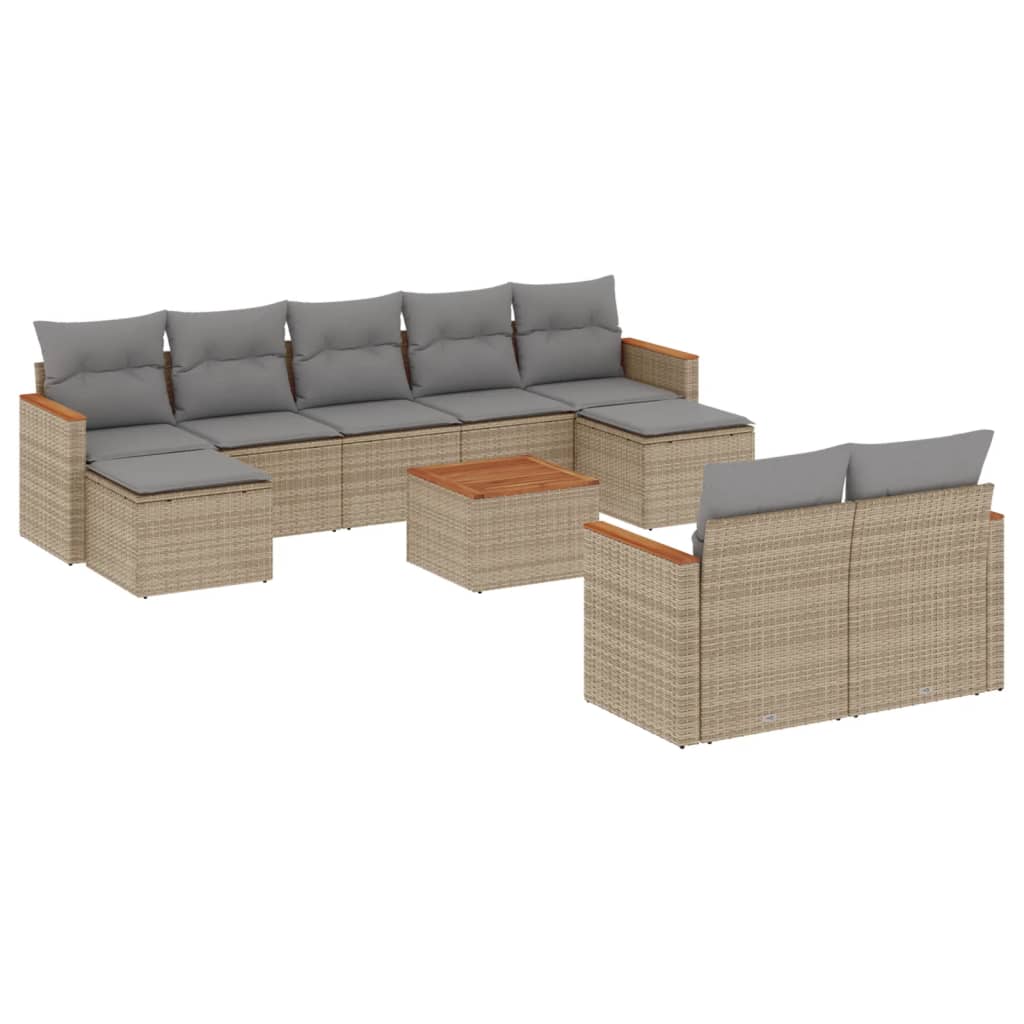 sofasæt til haven 10 dele med hynder polyrattan beige