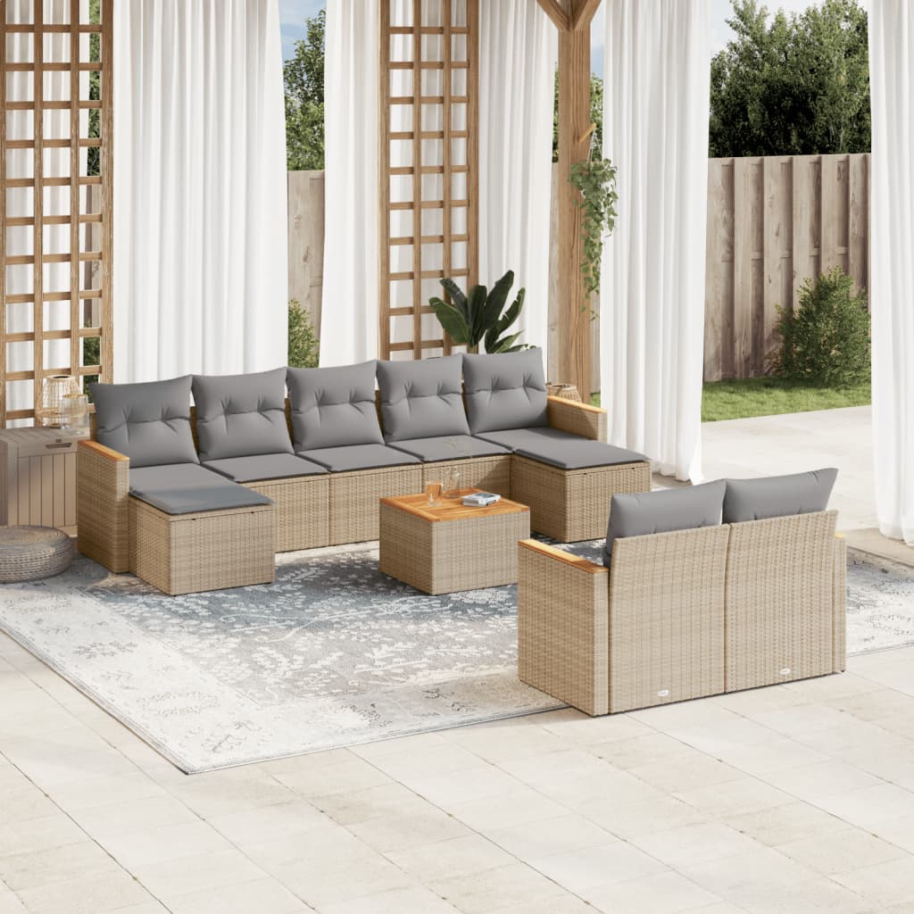 sofasæt til haven 10 dele med hynder polyrattan beige