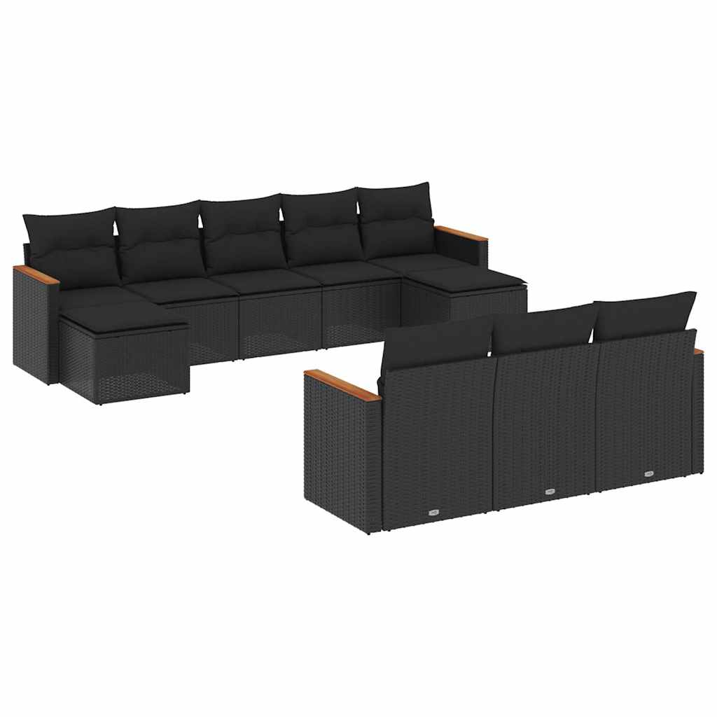 sofasæt til haven 10 dele med hynder polyrattan sort