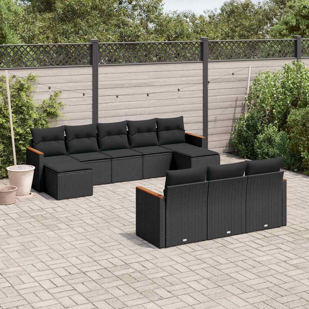 sofasæt til haven 10 dele med hynder polyrattan sort