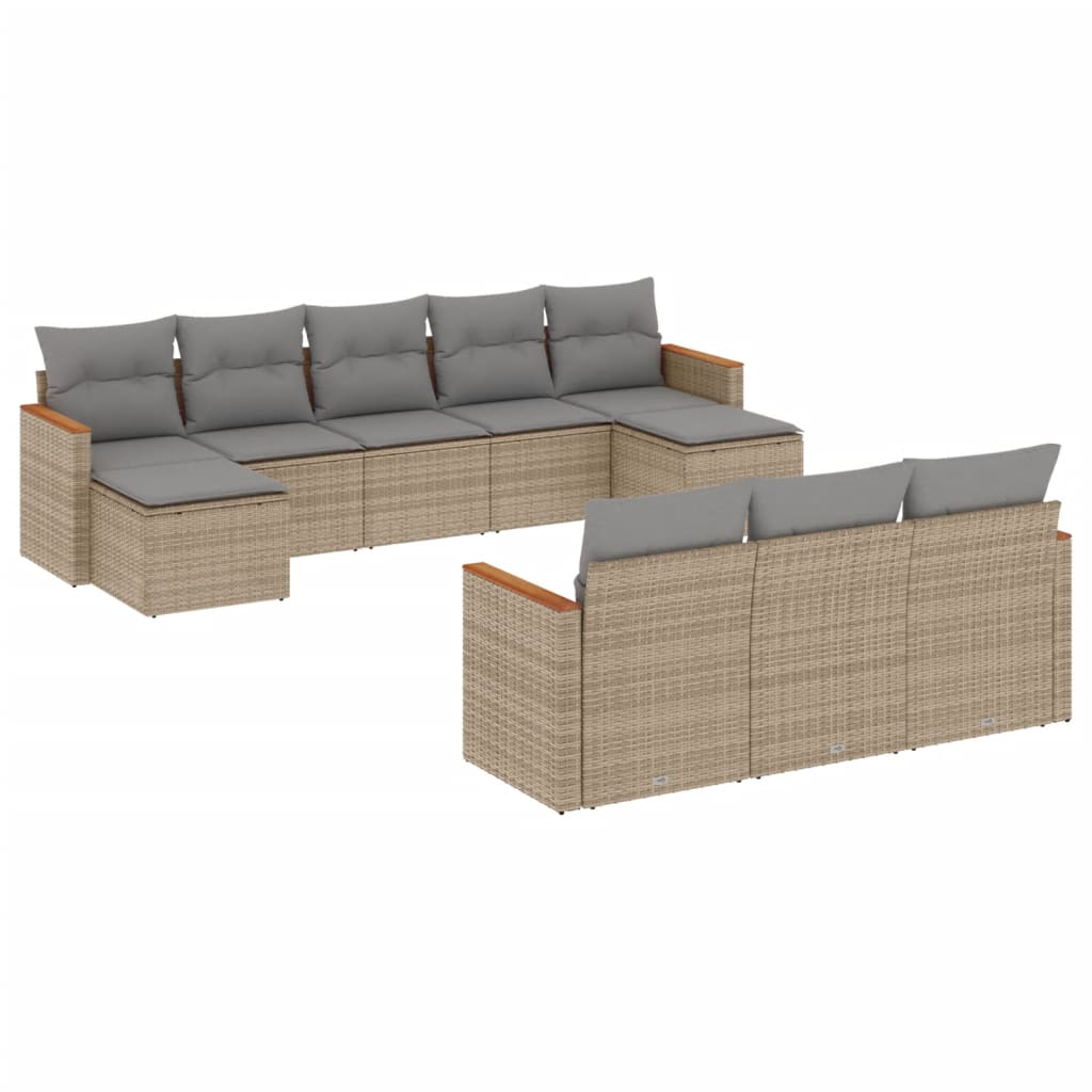 sofasæt til haven 10 dele med hynder polyrattan beige