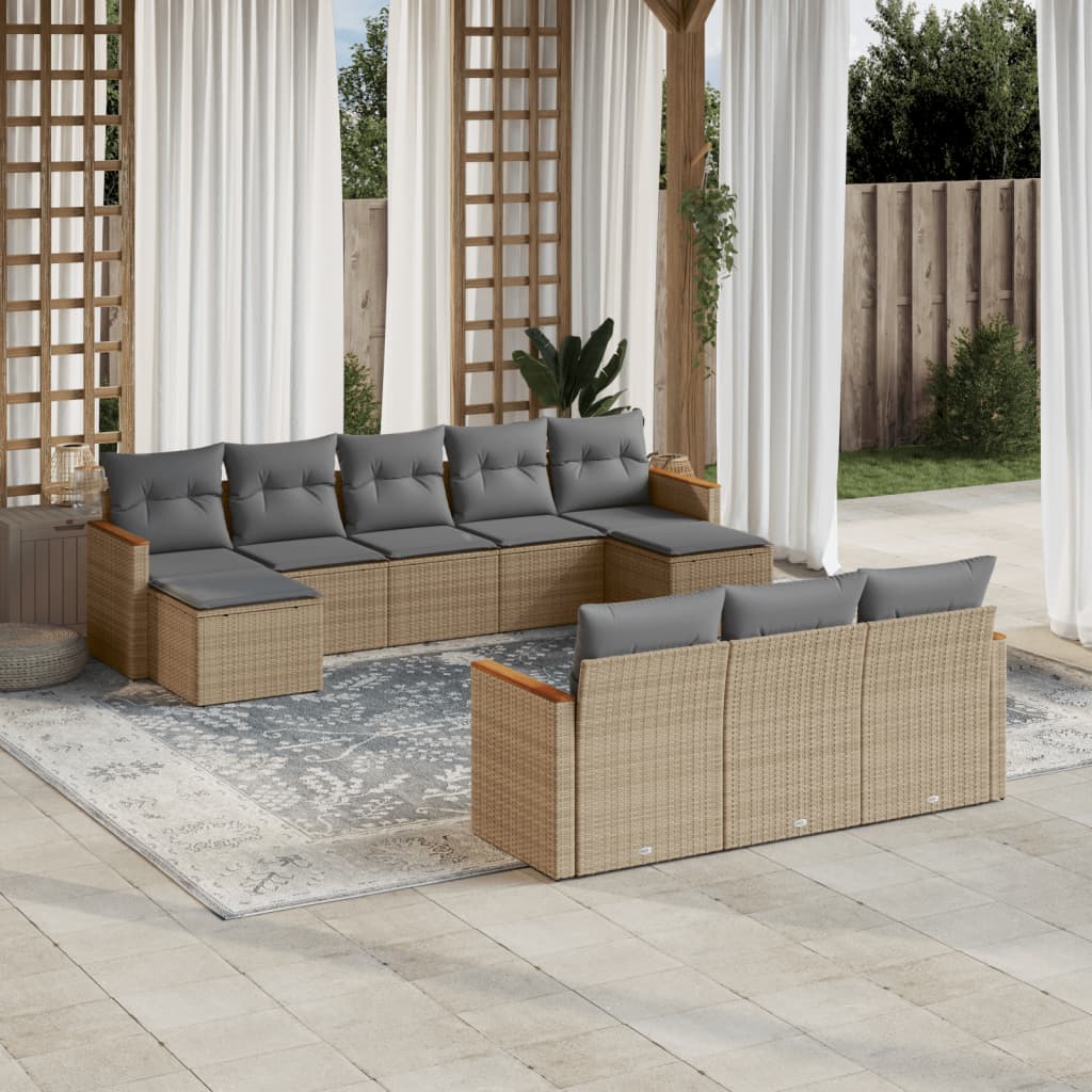 sofasæt til haven 10 dele med hynder polyrattan beige