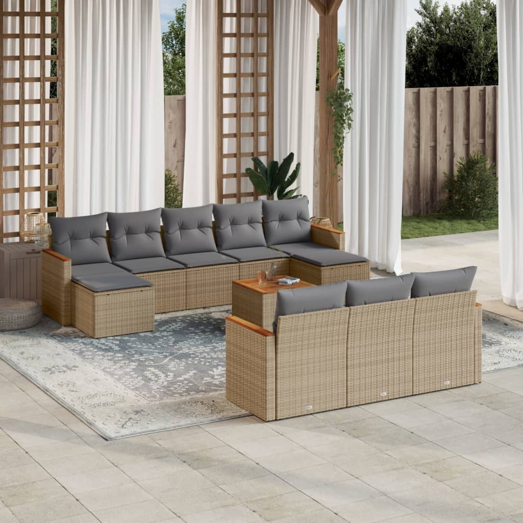 sofasæt til haven 11 dele med hynder polyrattan beige