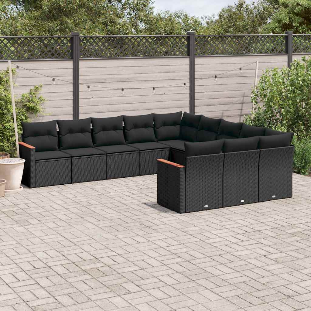 sofasæt til haven 11 dele med hynder polyrattan sort