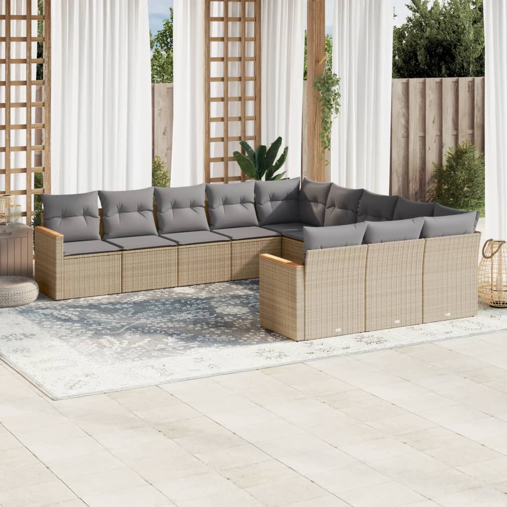 sofasæt til haven 11 dele med hynder polyrattan beige