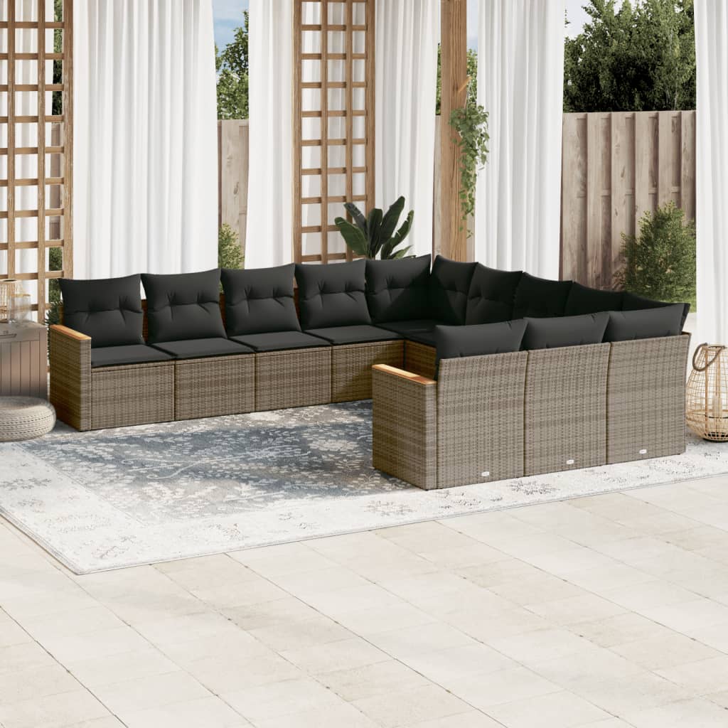 loungesæt til haven 11 dele med hynder polyrattan grå