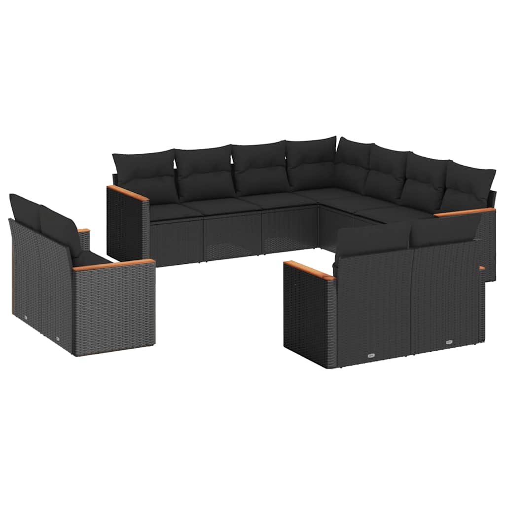sofasæt til haven 11 dele med hynder polyrattan sort