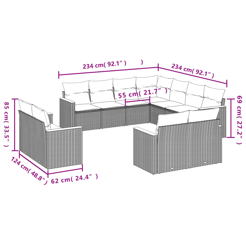 sofasæt til haven 11 dele med hynder polyrattan beige