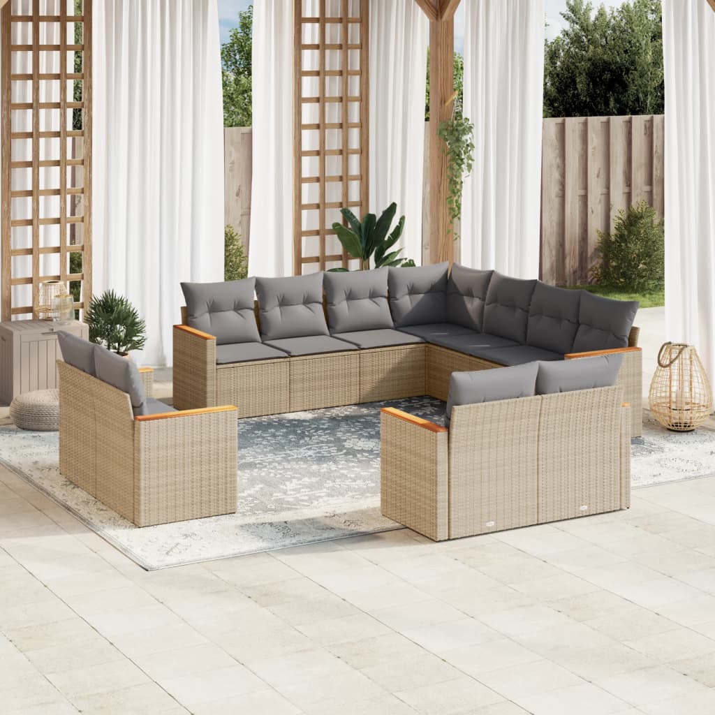 sofasæt til haven 11 dele med hynder polyrattan beige