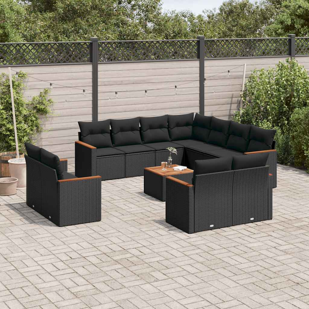 sofasæt til haven 12 dele med hynder polyrattan sort