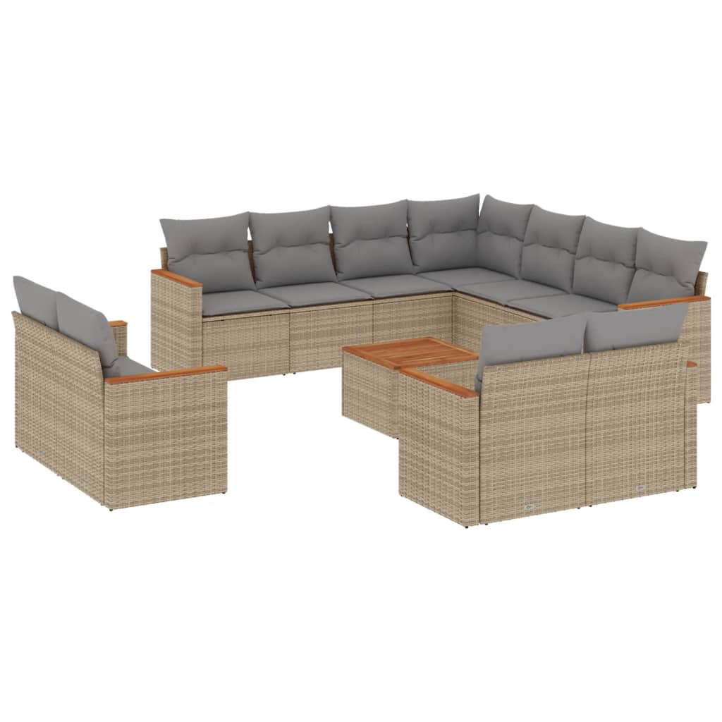 sofasæt til haven 12 dele med hynder polyrattan beige
