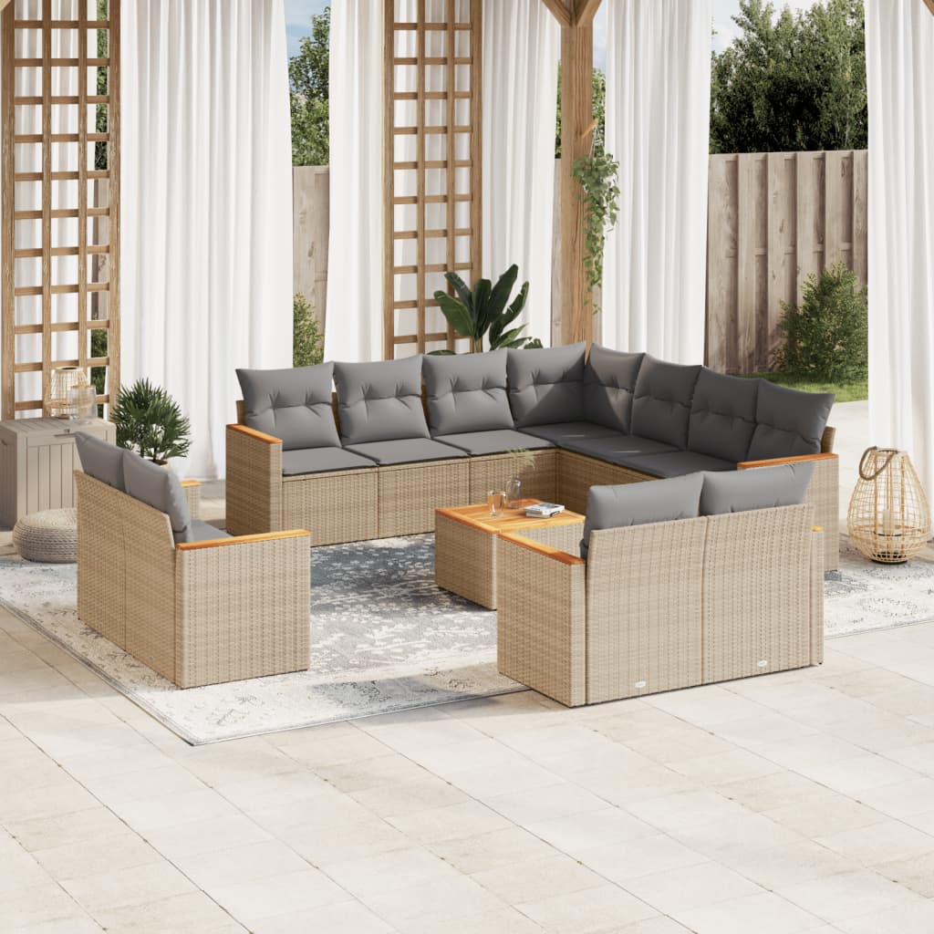 sofasæt til haven 12 dele med hynder polyrattan beige