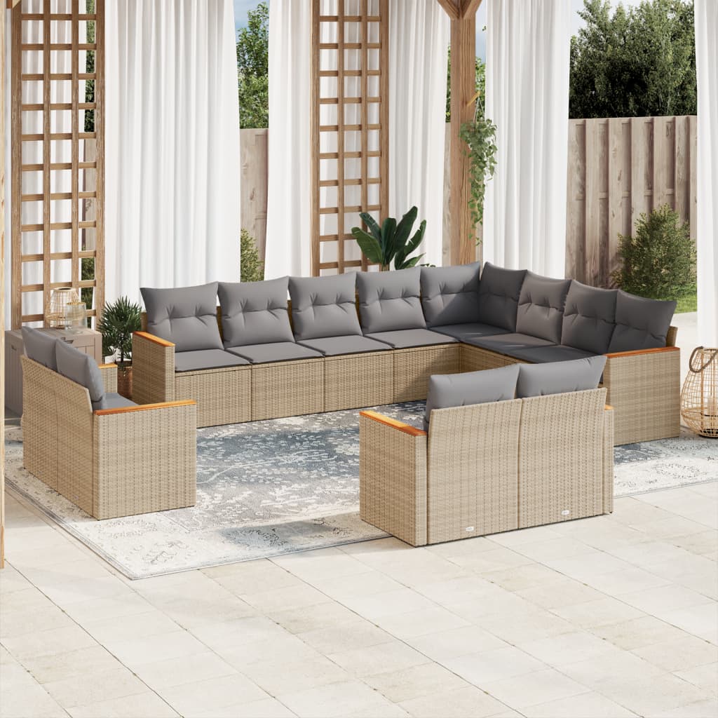 sofasæt til haven 12 dele med hynder polyrattan beige