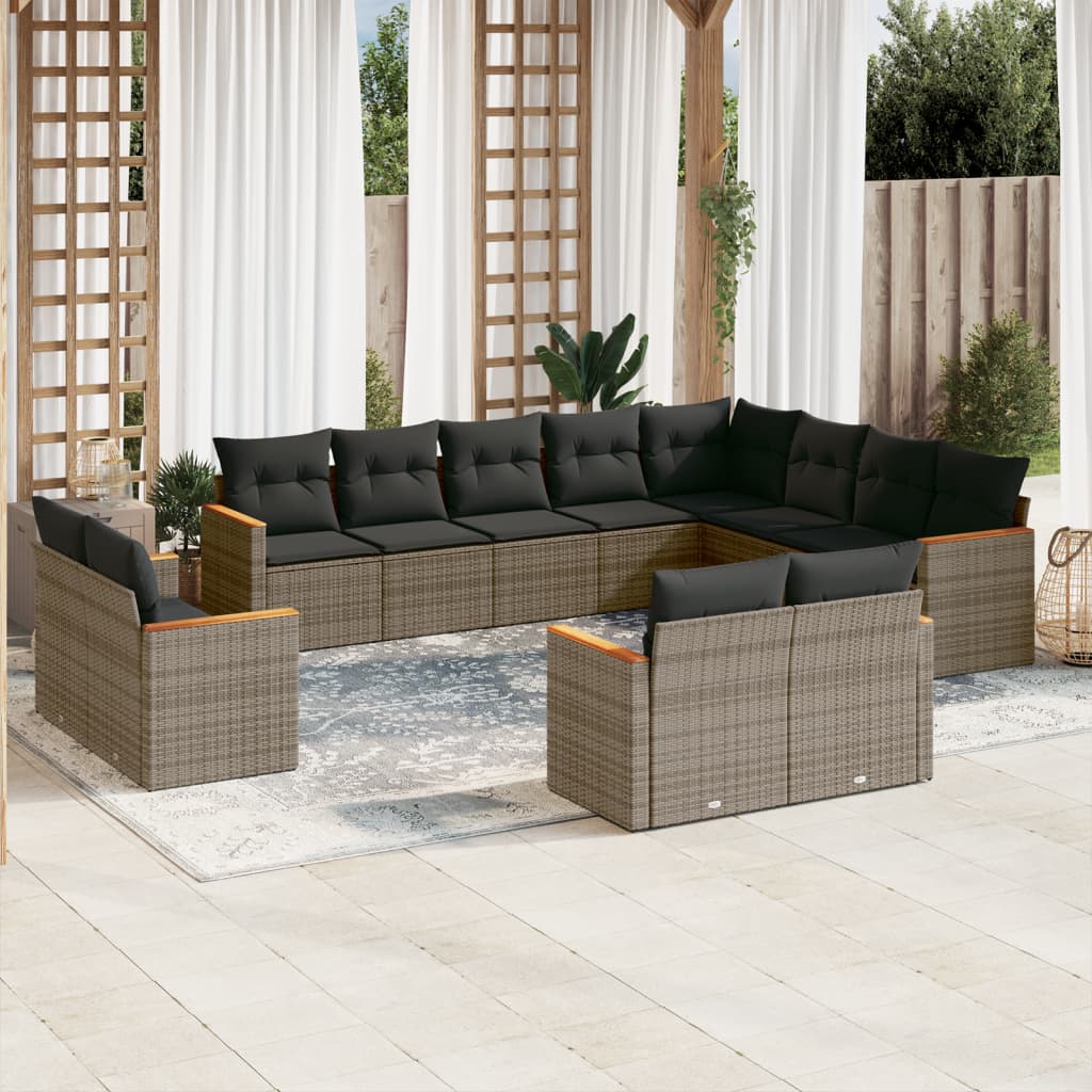 sofasæt til haven 12 dele med hynder polyrattan grå