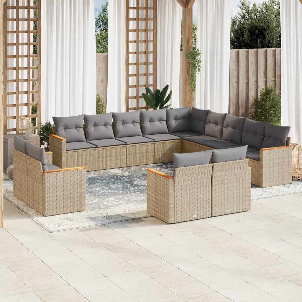 sofasæt til haven 13 dele med hynder polyrattan beige