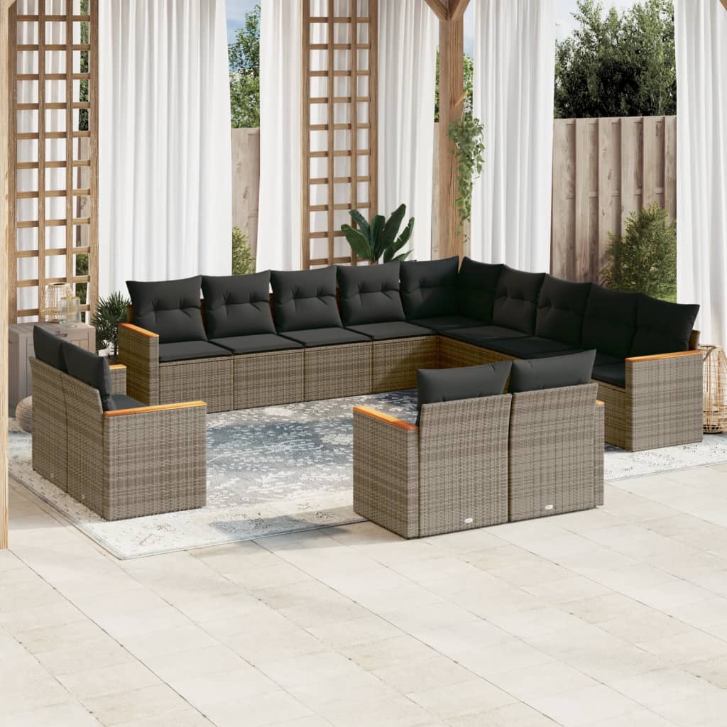 sofasæt til haven 13 dele med hynder polyrattan grå