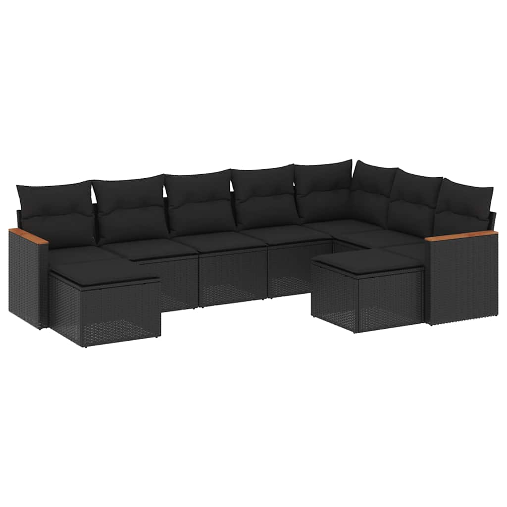 sofasæt til haven 9 dele med hynder polyrattan sort