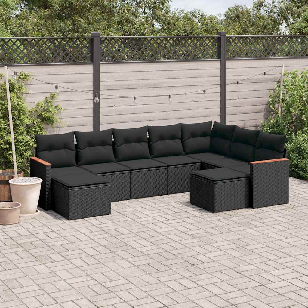 sofasæt til haven 9 dele med hynder polyrattan sort