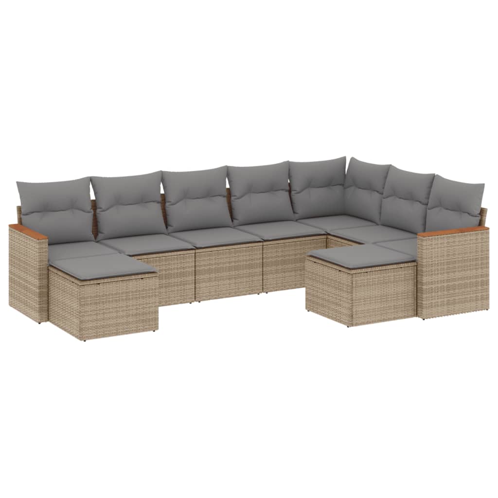 sofasæt til haven 9 dele med hynder polyrattan beige