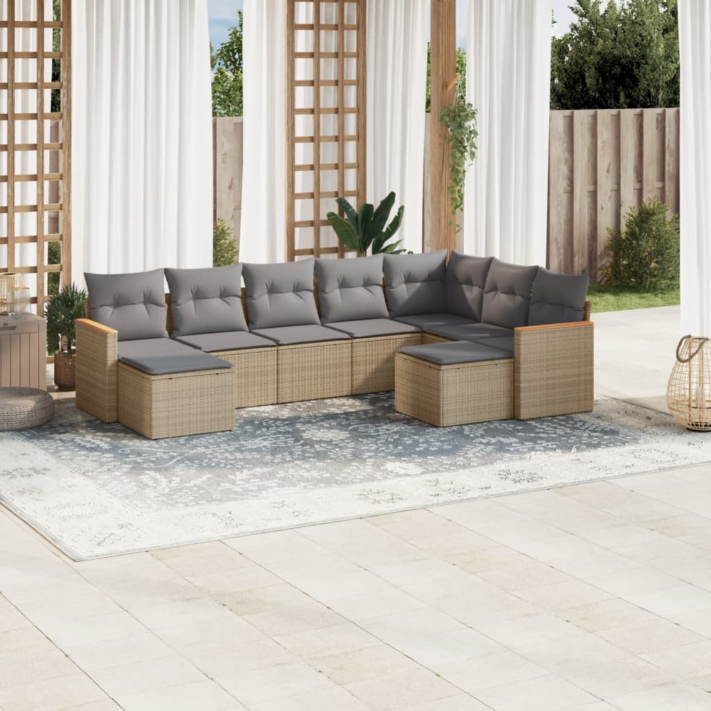 sofasæt til haven 9 dele med hynder polyrattan beige