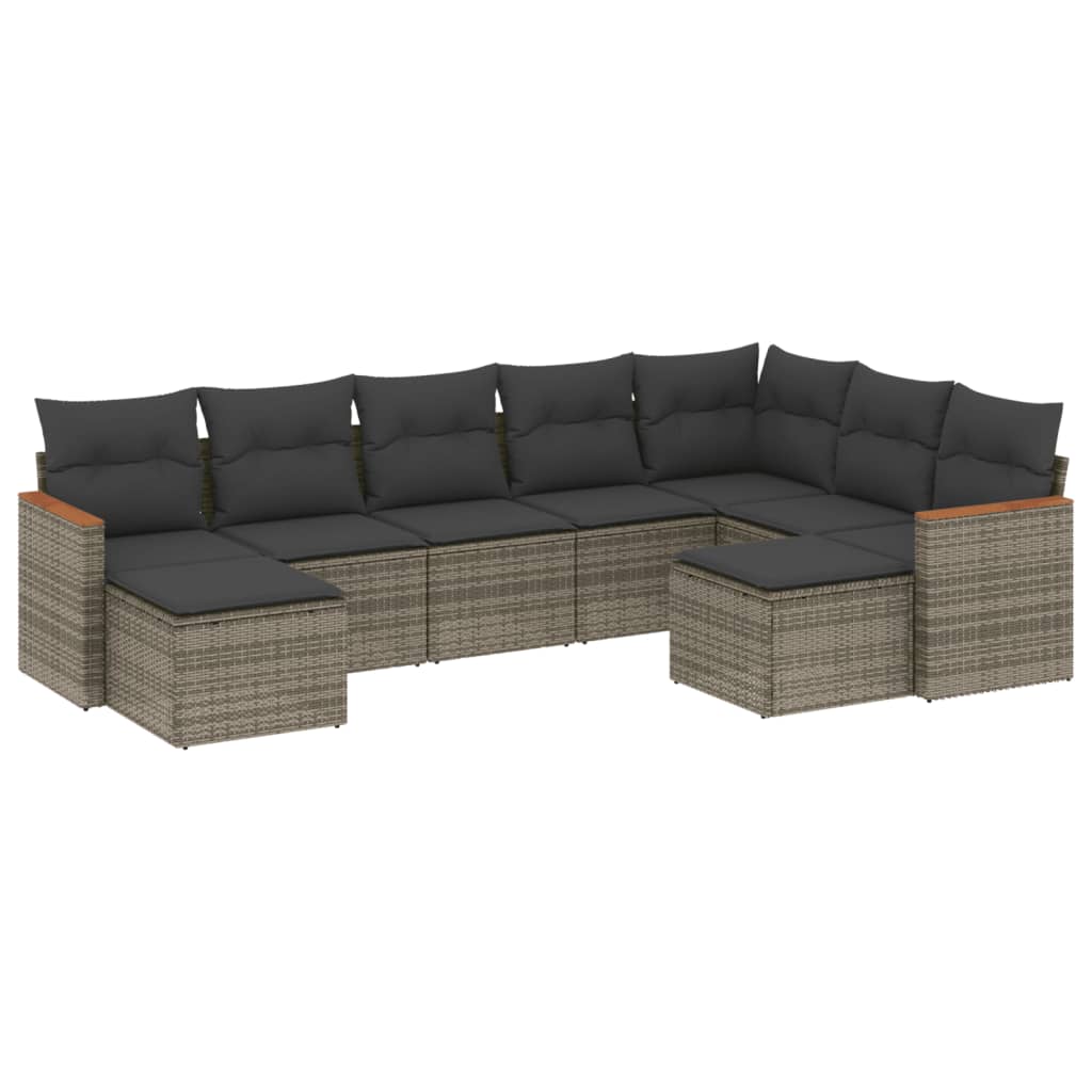 sofasæt til haven 9 dele med hynder polyrattan grå