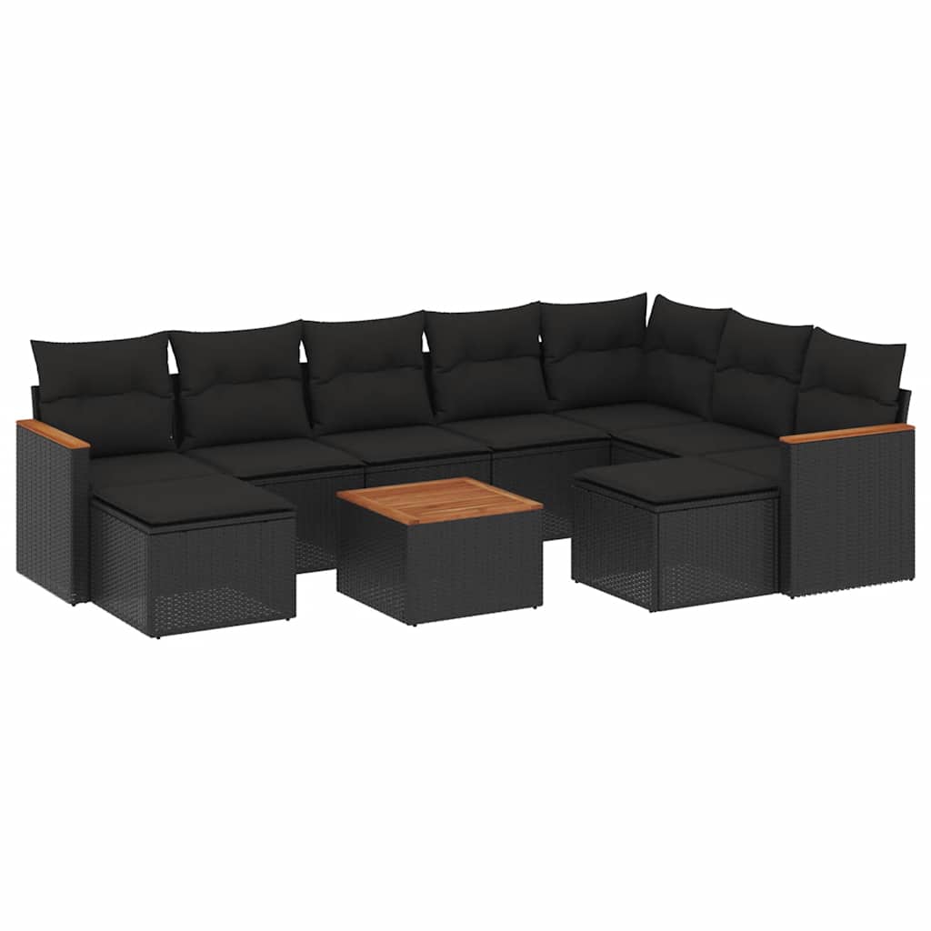 sofasæt til haven 10 dele med hynder polyrattan sort