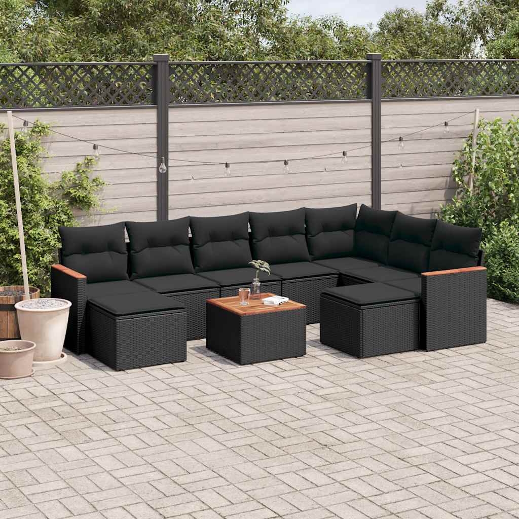 sofasæt til haven 10 dele med hynder polyrattan sort