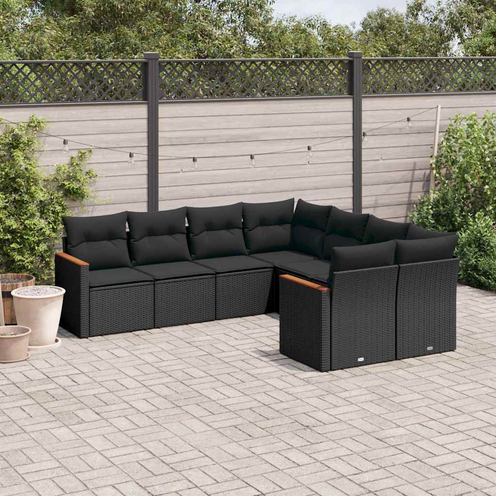 sofasæt til haven 8 dele med hynder polyrattan sort