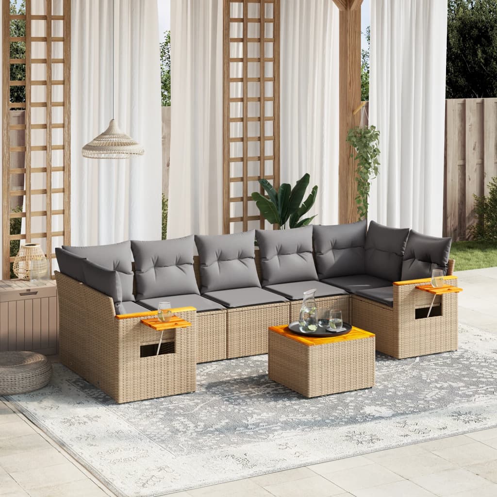 sofasæt til haven 8 dele med hynder polyrattan beige