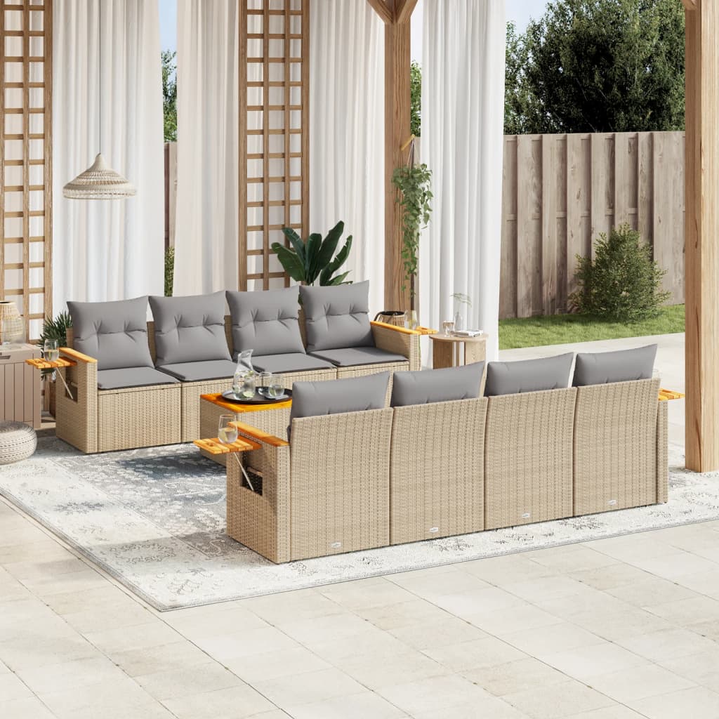 sofasæt til haven 9 dele med hynder polyrattan beige