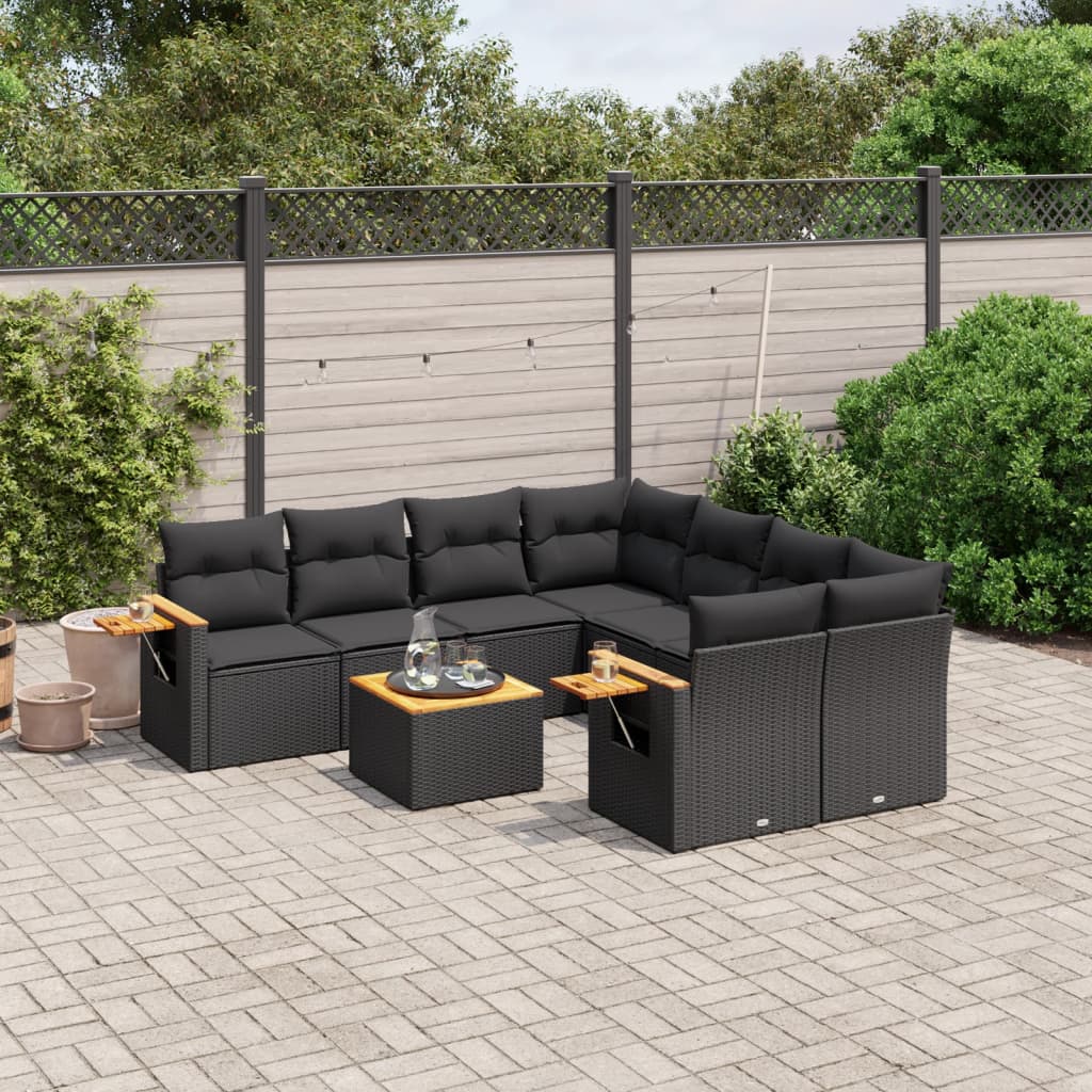 sofasæt til haven 9 dele med hynder polyrattan sort