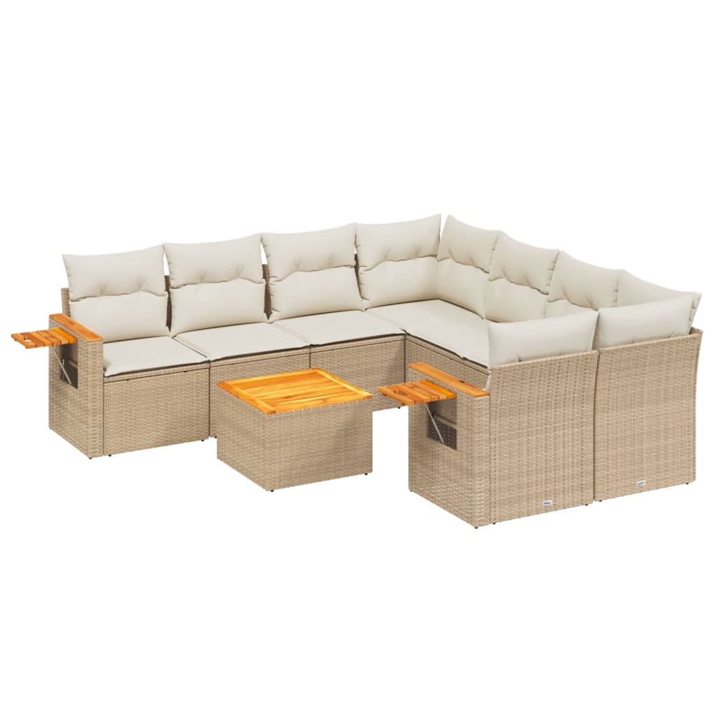 sofasæt til haven 9 dele med hynder polyrattan beige