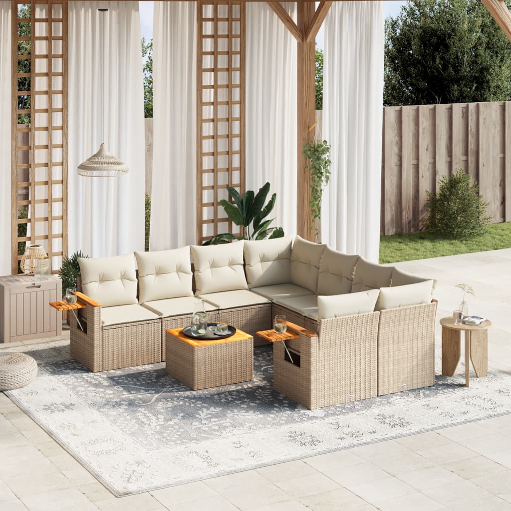 sofasæt til haven 9 dele med hynder polyrattan beige