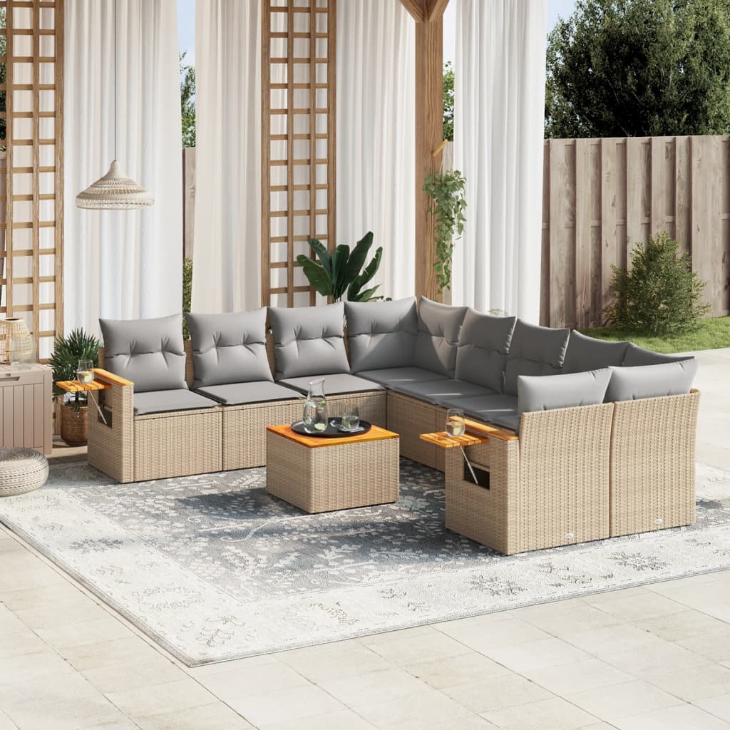sofasæt til haven 9 dele med hynder polyrattan beige