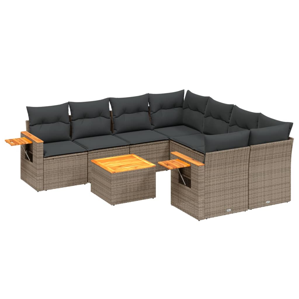 sofasæt til haven 9 dele med hynder polyrattan grå