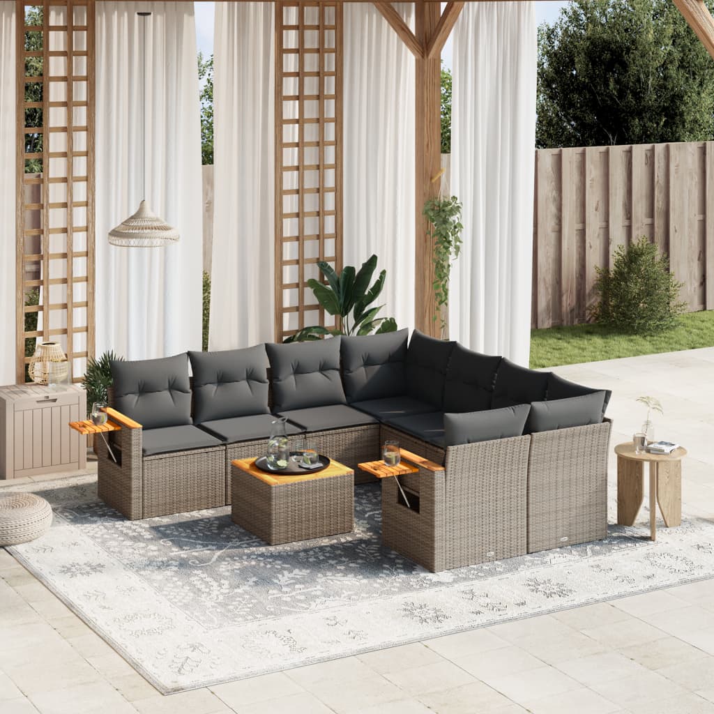 sofasæt til haven 9 dele med hynder polyrattan grå