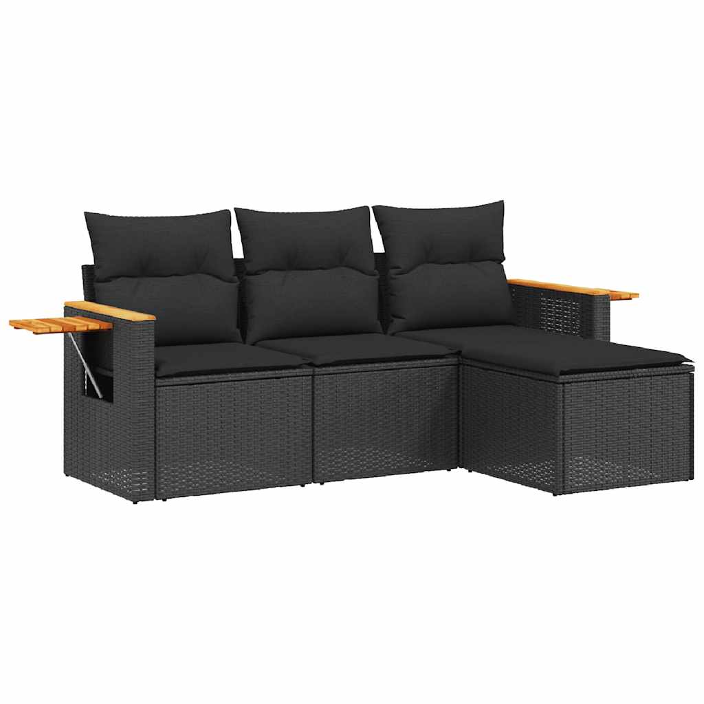 sofasæt til haven 4 dele med hynder polyrattan sort