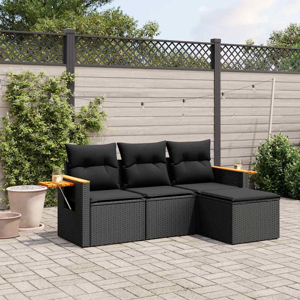 sofasæt til haven 4 dele med hynder polyrattan sort