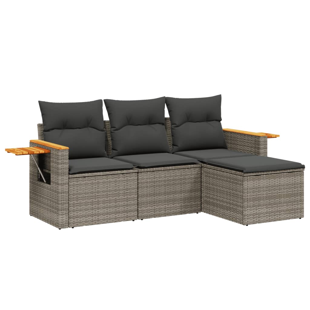 sofasæt til haven 4 dele med hynder polyrattan grå