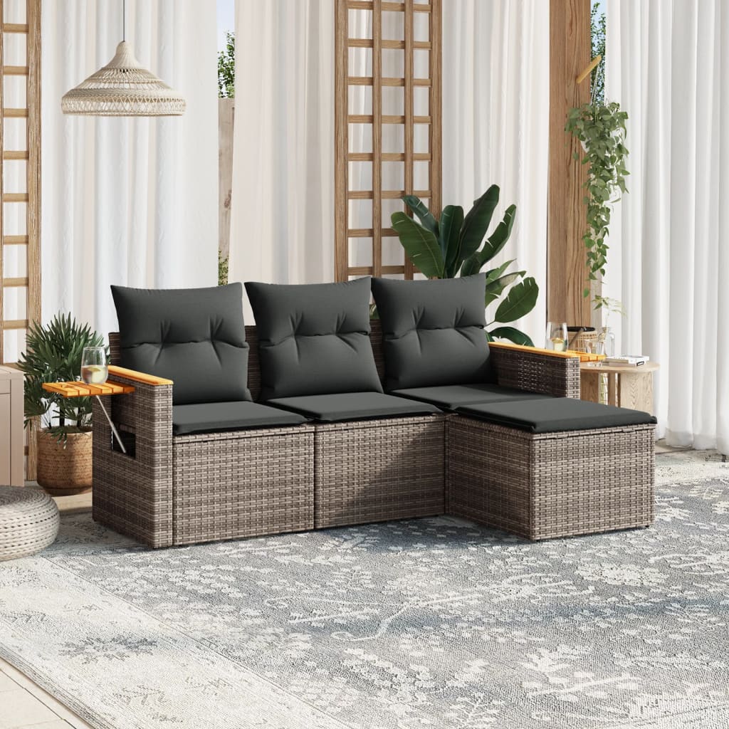 sofasæt til haven 4 dele med hynder polyrattan grå
