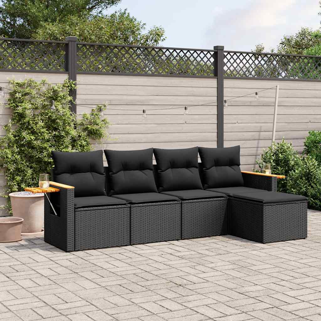 sofasæt til haven 5 dele med hynder polyrattan sort