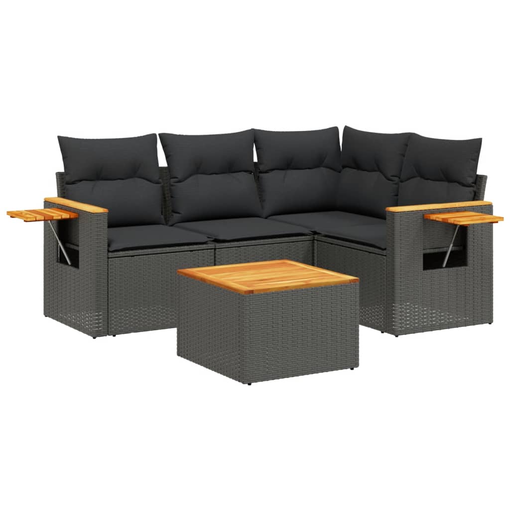 sofasæt til haven 5 dele med hynder polyrattan sort