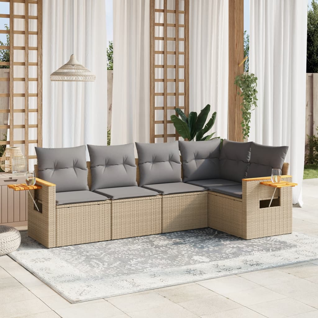 sofasæt til haven 5 dele med hynder polyrattan beige