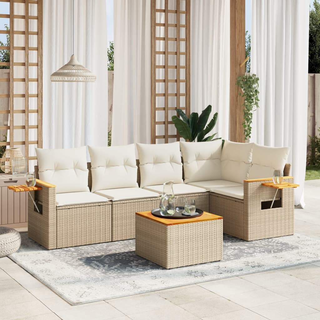 sofasæt til haven 6 dele med hynder polyrattan beige