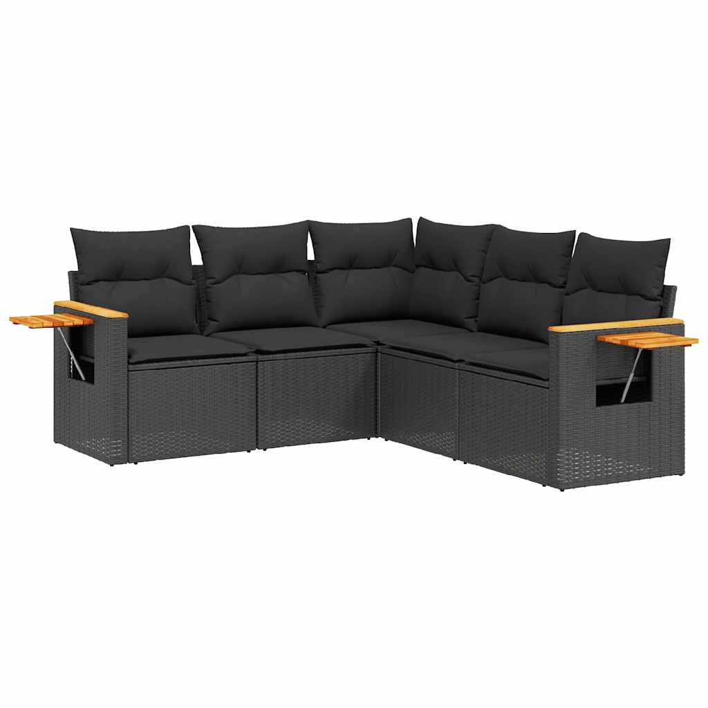 sofasæt til haven 5 dele med hynder polyrattan sort