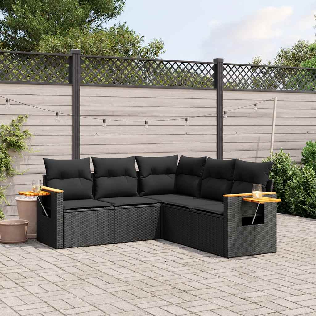 sofasæt til haven 5 dele med hynder polyrattan sort