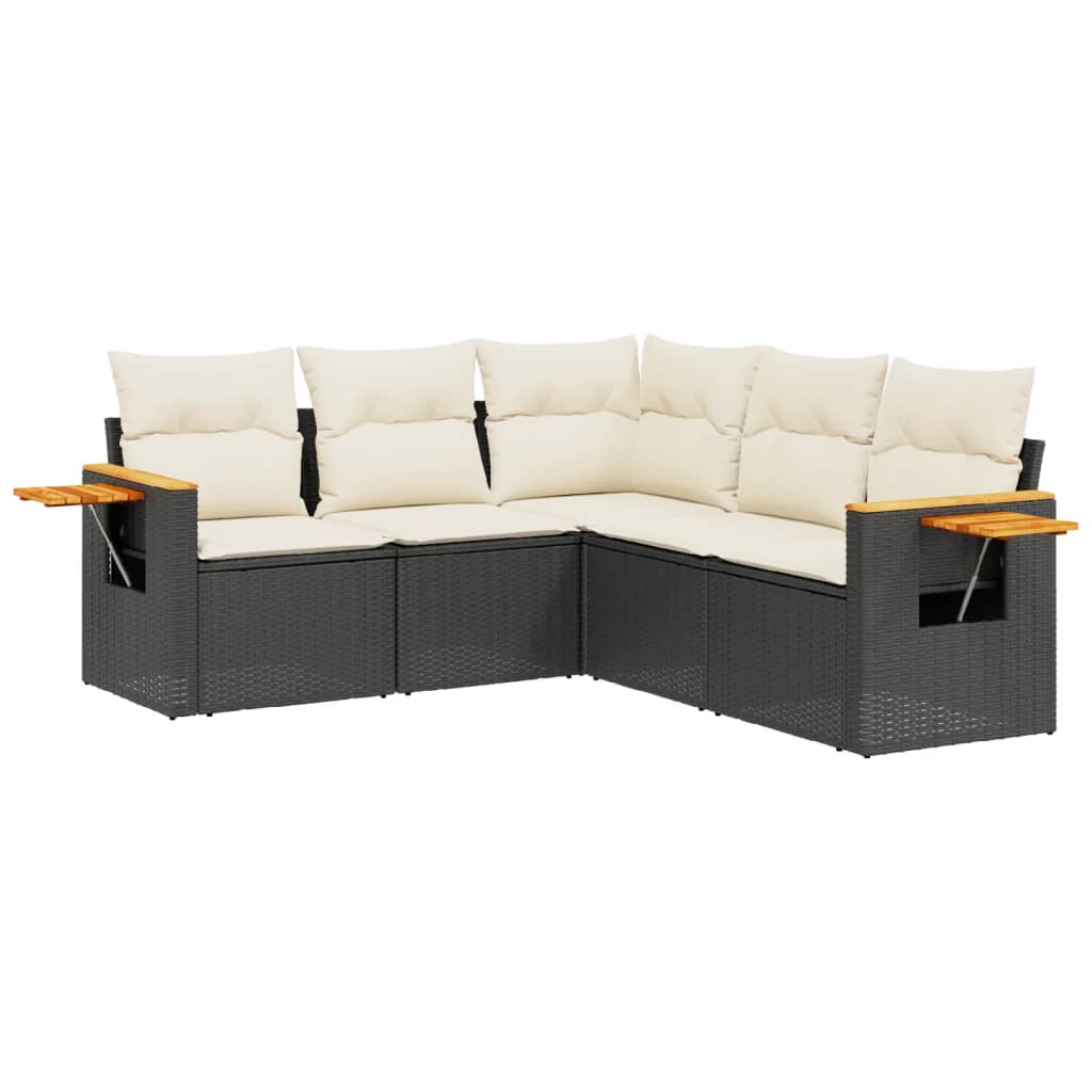 sofasæt til haven 5 dele med hynder polyrattan sort