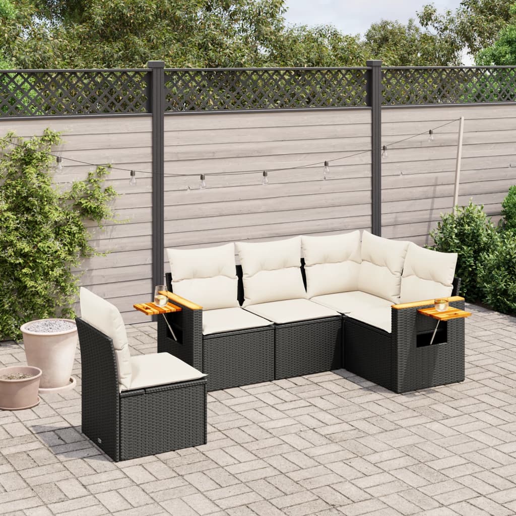 sofasæt til haven 5 dele med hynder polyrattan sort