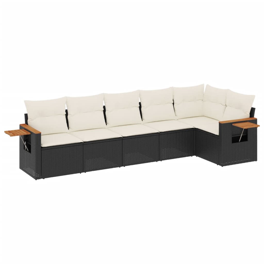 sofasæt til haven 6 dele med hynder polyrattan sort